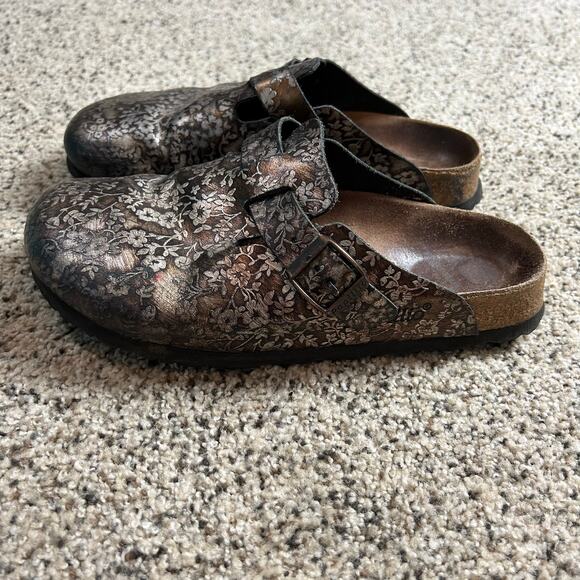 Papillio Birkenstock Boston Clogs Women's Size 8 EU 39 Pepe Bronze Floral Brown - Picture 1 of 8